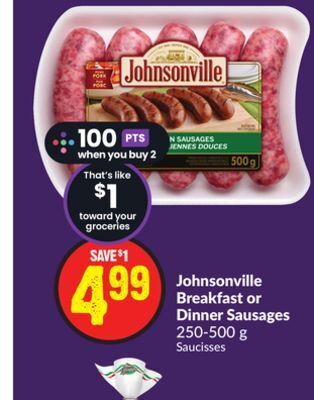 Chalo FreshCo Johnsonville breakfast or dinner sausages 250-500 g offer