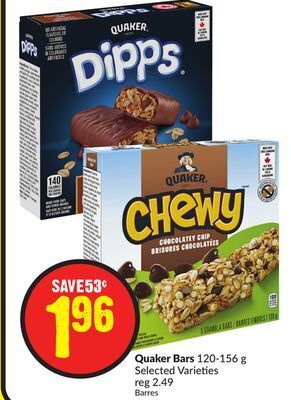 Chalo FreshCo Quaker bars 120-156 g selected varieties offer
