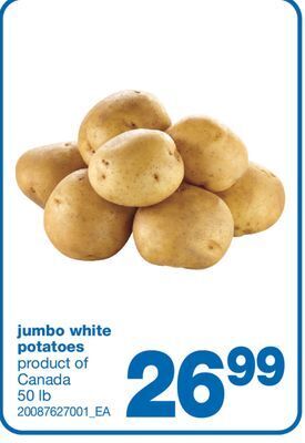 Wholesale Club Jumbo white potatoes, 50 lb offer