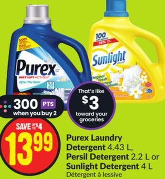 FreshCo Purex laundry detergent 4.43 l, persil detergent 2.2 l or sunlight detergent 4 l offer