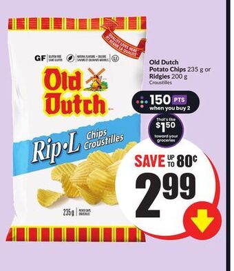 FreshCo Old dutch potato chips 235 g or ridgies 200 g offer