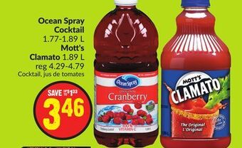 FreshCo Ocean spray cocktail 1.77-1.89 l mott's clamato 1.89 l offer