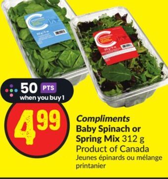 FreshCo Compliments baby spinach or spring mix 312 g product of canada offer