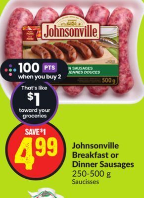 FreshCo Johnsonville breakfast or dinner sausages 250-500 g offer