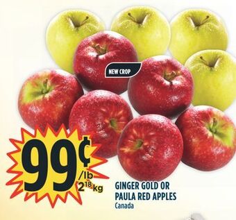 Marché Adonis Ginger gold or paula red apples offer