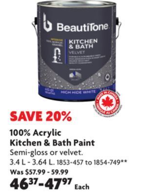 Home Hardware 100% acrylic kitchen & bath paint offer