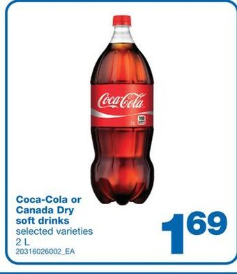 Wholesale Club Coca-cola or canada dry soft drinks, 2 l offer
