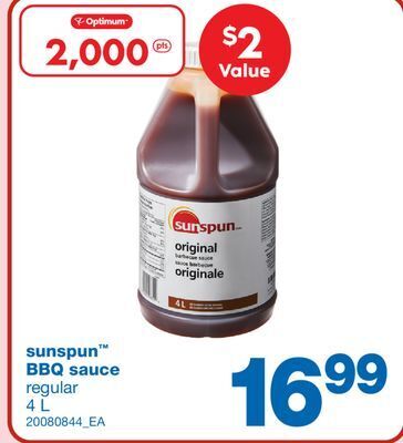 Wholesale Club Sunspun bbq sauce, 4 l offer