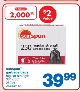 Wholesale Club Sunspun garbage bags, 30 x 38 250 ct offer