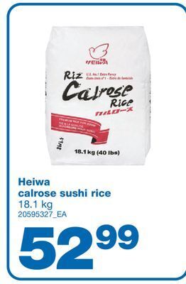 Wholesale Club Heiwa calrose sushi rice, 18.1 kg offer