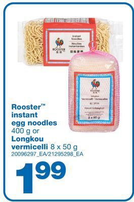Wholesale Club Rooster instant egg noodles, 400 g or longkou vermicelli, 8 x 50 g offer