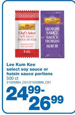 Wholesale Club Lee kum kee select soy sauce or hoisin sauce portions, 500 ct offer