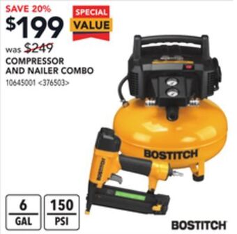 RONA Bostitch compressor and nailer combo offer