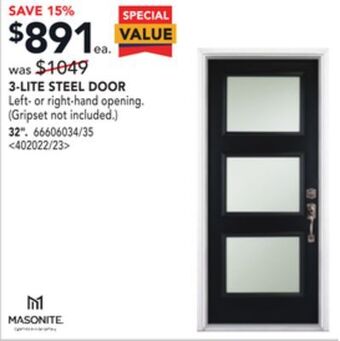 RONA Masonite 3-lite steel door, 32 offer
