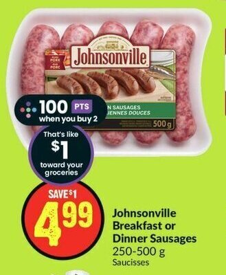 FreshCo Johnsonville Breakfast or Dinner Sausages 250-500 g offer
