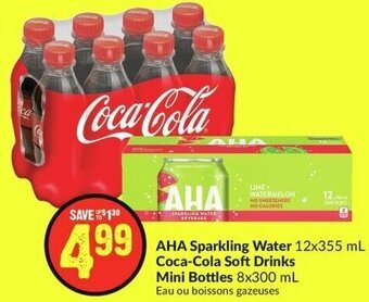 FreshCo AHA Sparkling Water 12x355 mL Coca-Cola Soft Drinks Mini Bottles 8x300 mL offer