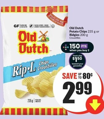 FreshCo Old Dutch Potato Chips 235 g or Ridgies 200 g offer