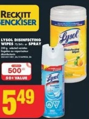 No Frills LYSOL DISINFECTING WIPES OR SPRAY offer