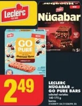 No Frills LECLERC NUGABAR OR GO PURE BARS offer