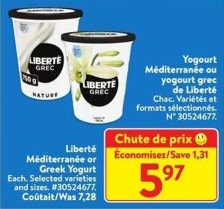 Walmart Liberté Méditerranée or Greek Yogurt offer