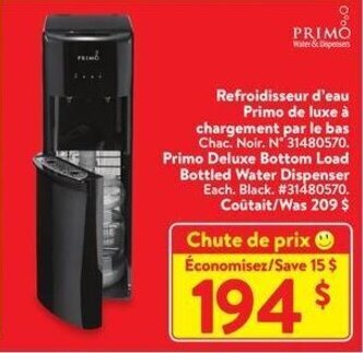 Walmart Primo Deluxe Bottom Load Bottled Water Dispenser offer