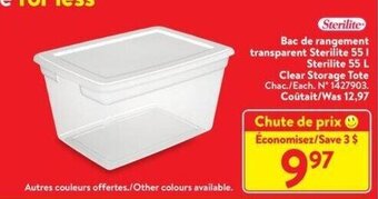 Walmart Sterilite Clear Storage Tote offer