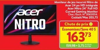 Walmart Acer Nitro 24" Full HD Curved Gaming Monitor offer