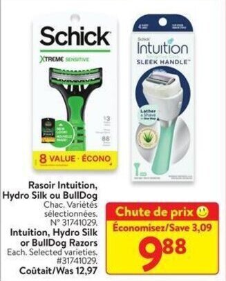 Walmart Intuition, Hydro Silk or BullDog Razors offer