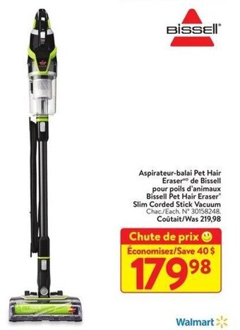 Walmart Bissell Pet Hair Eraser Slim Corded Stick Vacuum offer