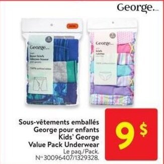 Walmart Kids' George Value Pack Underwear offer