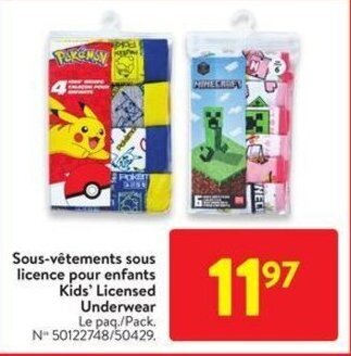 Walmart Kids' Licensed Underwear offer