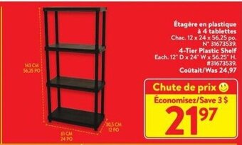 Walmart 4-Tier Plastic Shelf 12" D x 24" W x 56.25" H offer