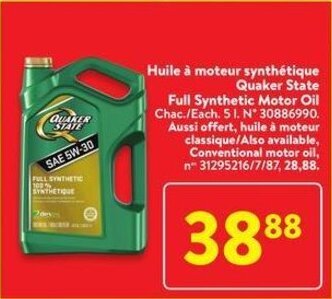Walmart Quaker State Full Synthetic Motor Oil offer