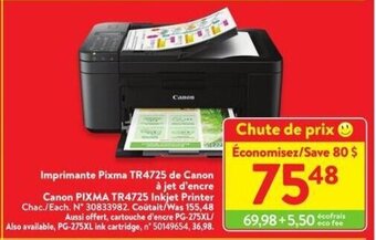 Walmart Canon PIXMA TR4725 Inkjet Printer offer