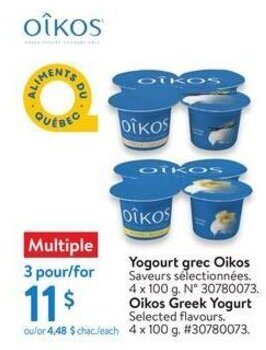 Walmart Oikos Greek Yogurt 4 x 100 g offer