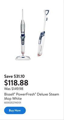Walmart Bissell powerfresh deluxe steam mop white offer