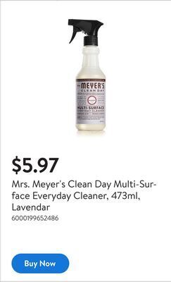 Walmart Mrs. meyer's clean day multi-surface everyday cleaner, 473ml, lavendar offer