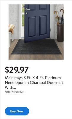 Walmart Mainstays 3 ft. x 4 ft. platinum needlepunch charcoal doormat with vinyl backing charcoal 3' x 4' offer