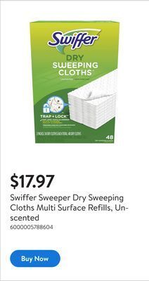 Walmart Swiffer sweeper dry sweeping cloths multi surface refills, unscented offer