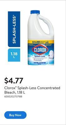 Walmart Clorox splash-less concentrated bleach, 1.18 l offer