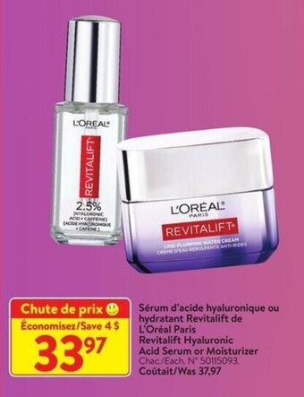 Walmart L'Oréal Paris Revitalift Hyaluronic Acid Serum or Moisturizer offer