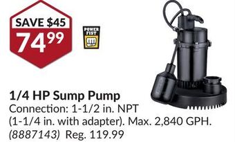 Princess Auto 1/4 hp sump pump offer