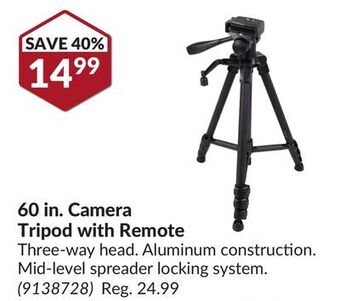 Princess Auto 60 in. camera tripod with remote offer
