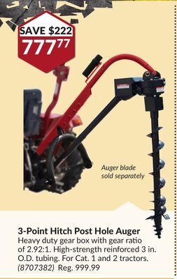 Princess Auto Red rock 3-point hitch post hole auger offer
