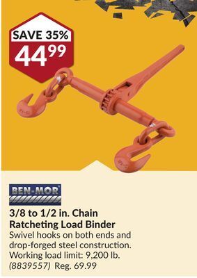 Princess Auto Ben-mor 3/8 to 1/2 in. chain ratcheting load binder offer