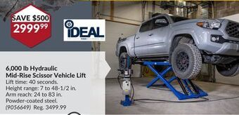 Princess Auto Ideal 6,000 lb hydraulic mid-rise scissor vehicle lift offer