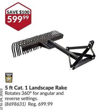 Princess Auto 5 ftcat. 1 landscape rake offer