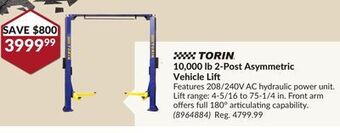 Princess Auto 10,000 lb 2-post asymmetric vehicle lift offer