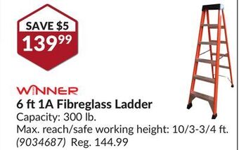 Princess Auto 6 ft 1a fibreglass ladder offer