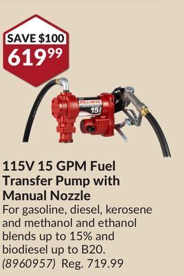 Princess Auto Fill-rite 115v 15 gpm fuel transfer pump with manual nozzle offer